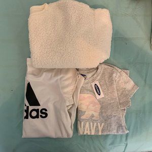 2 shirts (Old Navy and Adidas) and 1 ( Old Navy Fluffy Cropped Crewneck)